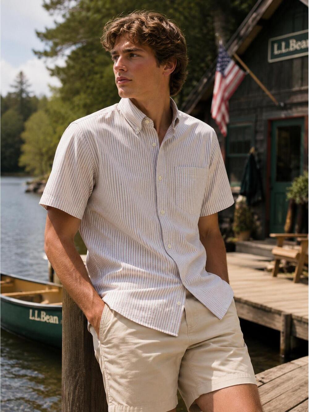 L.L.Bean Wrinkle Resistant Men’s Button Front Shirt 15½ 32 Stripe